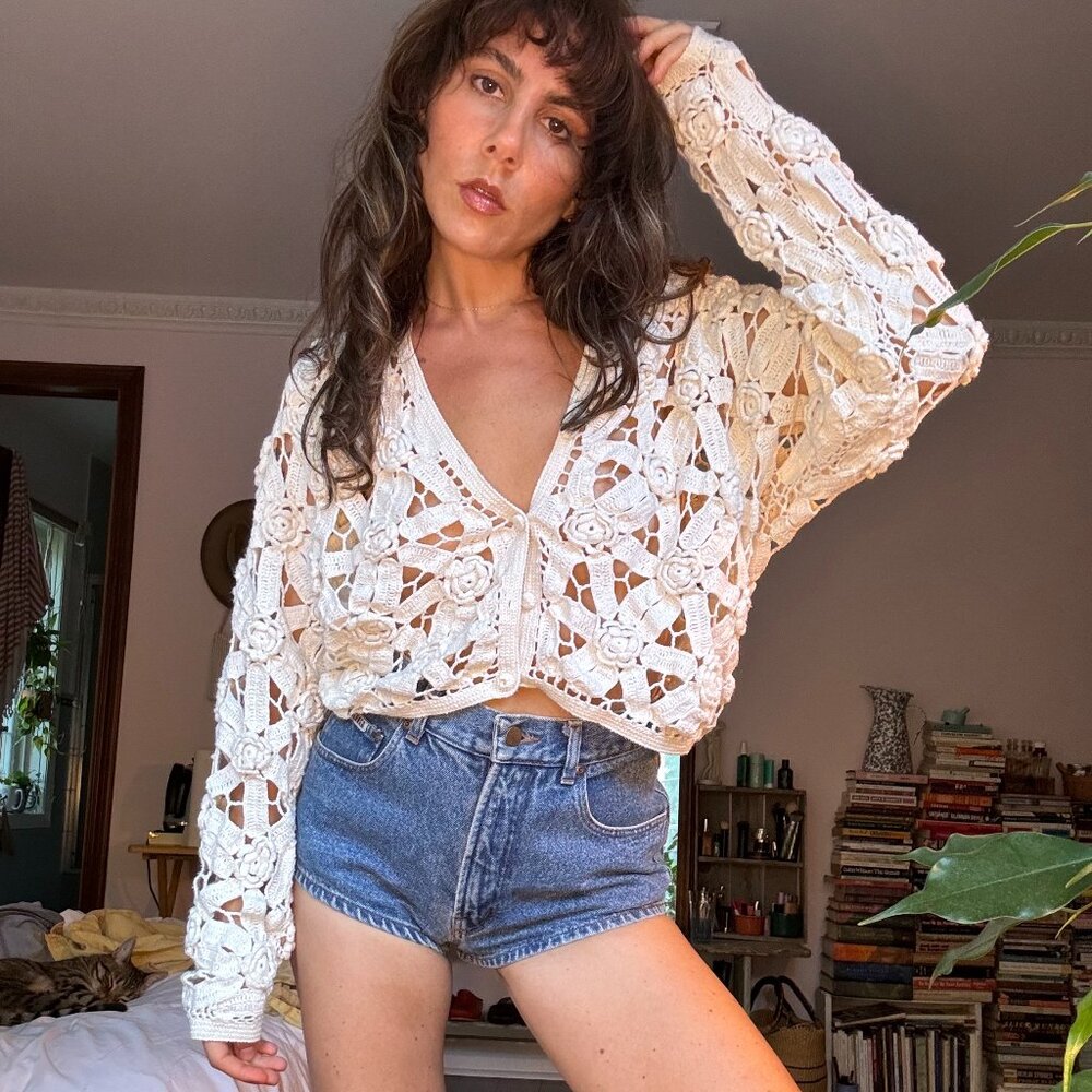 Vintage Open Knit Crochet Cardigan